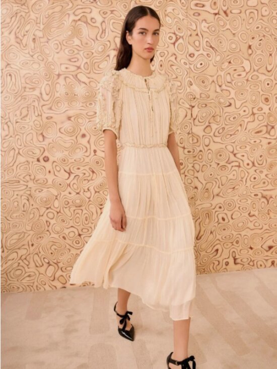 Ulla Johnson Dresses & Skirts - Ulla Johnson Nan Silk Short Sleeve Midi Tiered Dress- Chantilly Size 4 & 8 NWT